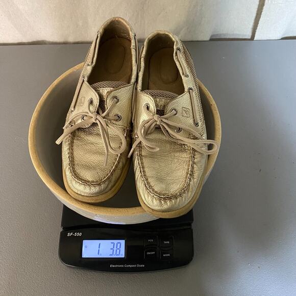 Sperry Womens Top Sider Gold Boat Shoes Size 7.5M Leather Slip On Casual Flats - Picture 10 of 10